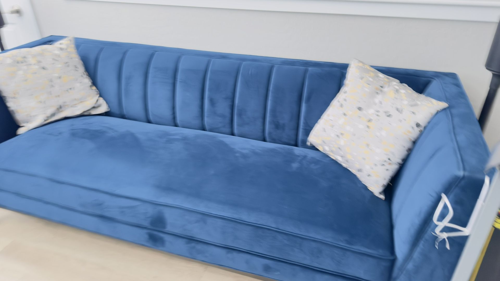 Blue sofa and loveseat