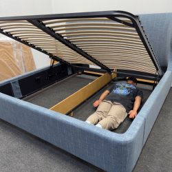 *Open box* Maxwell Upholstered King Size Bed with Storage - Half Priced (Brand New) 🔵 Denim Fabric