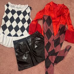 New Xs Harley Quinn clown harlequin costume outfit skirt jacket top cosplay mini