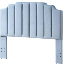 Blue Velvet Tufted Queen Headboard
