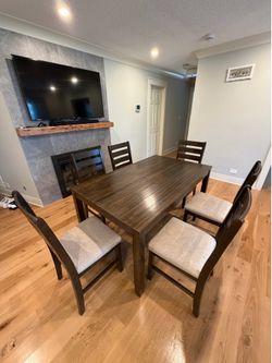 Signature Design by Ashley Rokane Dining Table Set Brown: 7-Piece, Upholstered Chairs, Wood Frame