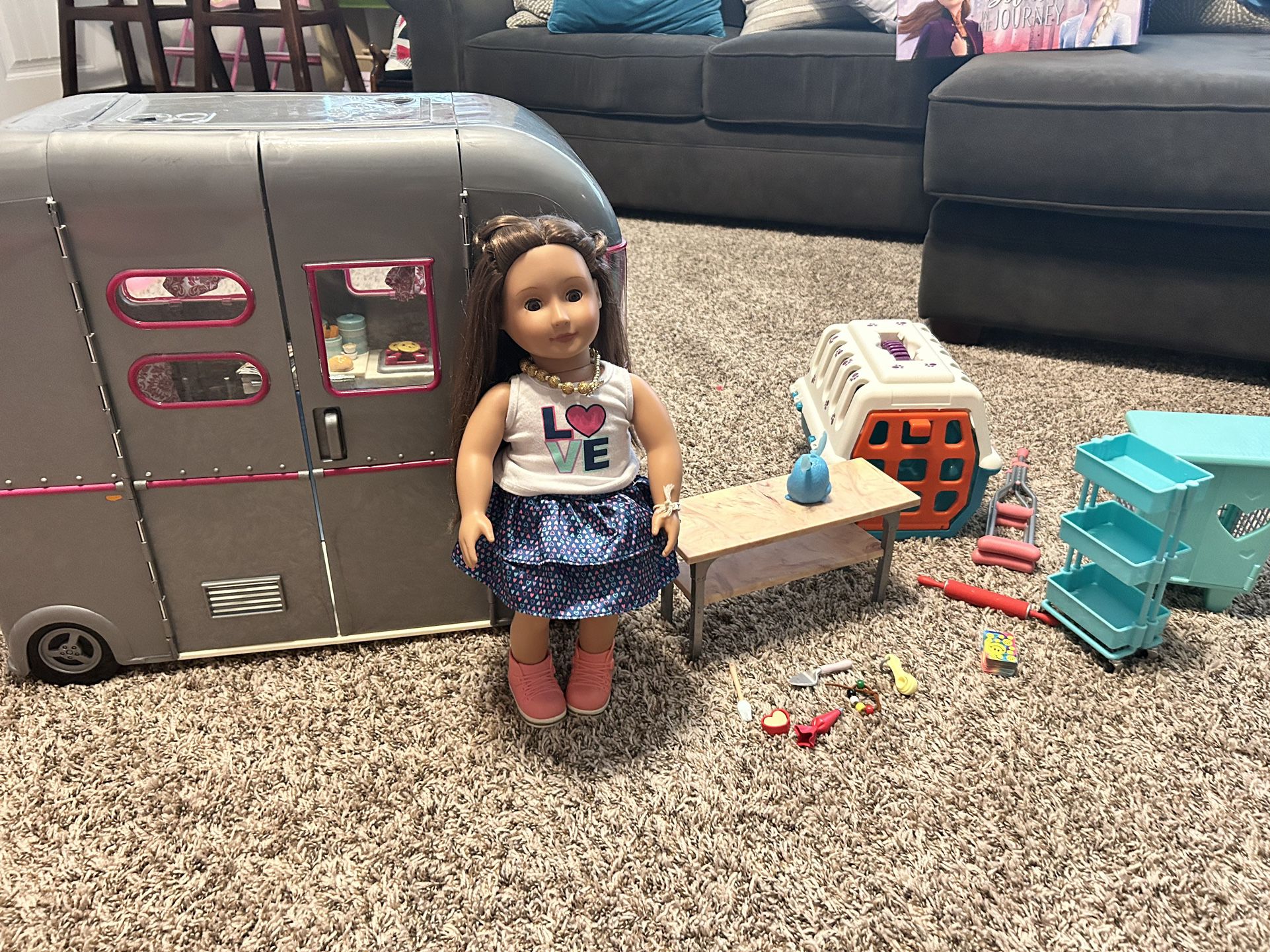 American Girl Doll, Our Generation Doll Camper And Pet Salon Set