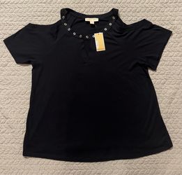 NWT Michael Kors Women's Black Gold Grommet Cold Shoulder Top 2X Or 3X MSRP $98