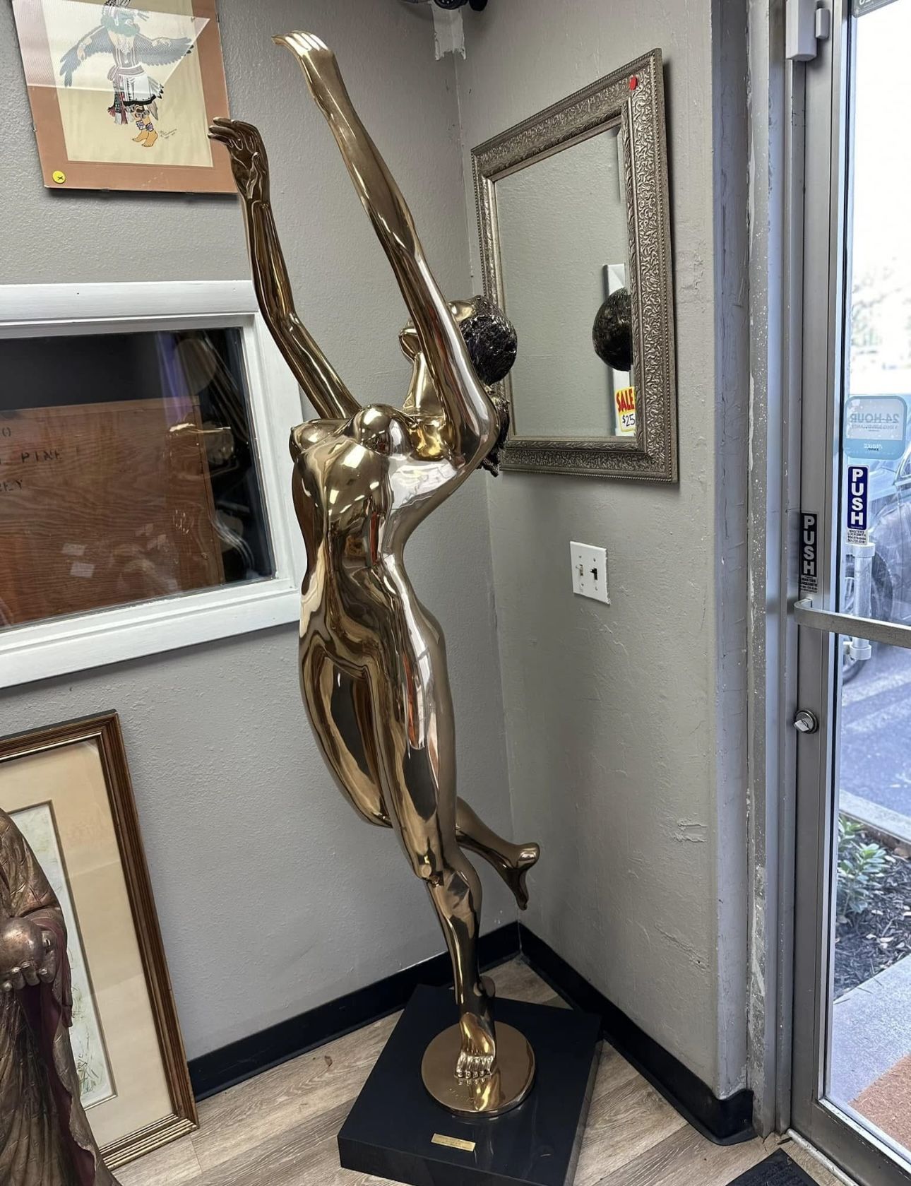 Large 120 Pound Shiny Bronze Signed  Statue On Mable - Originally $7800