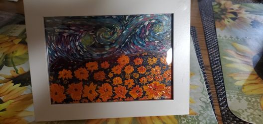 Acrylic Paint Starry Night And A Sunflower Field Inspired By Vincent Van Gogh