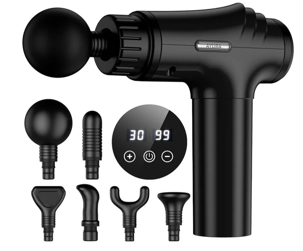 Massage Gun Deep Tissue, Percussion Muscle Massager Gun, Handheld Back Massager for Pain Relief, Mini Massage Gun with 30 Speeds and 6 Heads for Athle