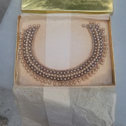 Vintage 1950s Handmade Faux Pearl Choker Collar Necklace 8"