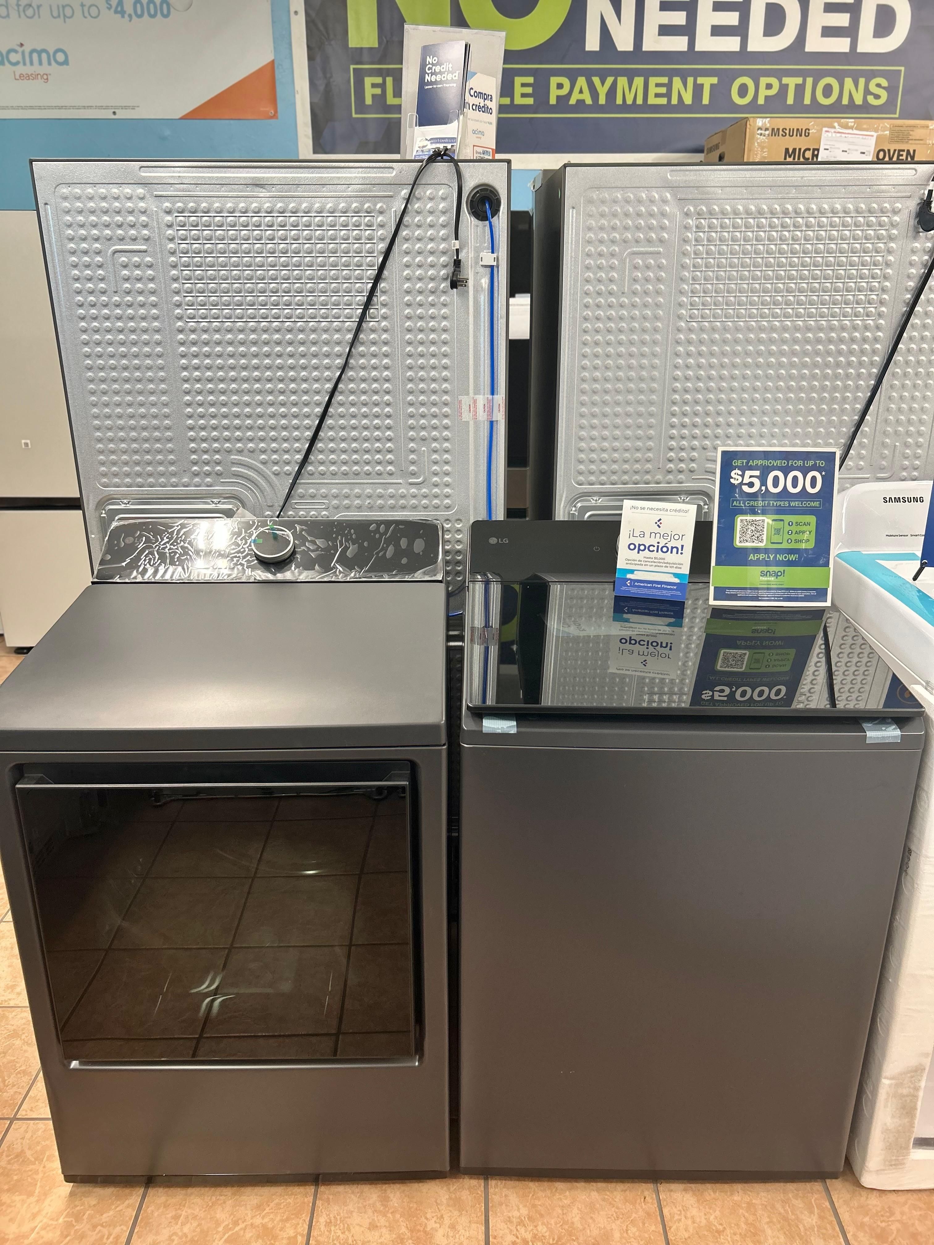 π Sale- LG 5.5 Cu. Ft. Smart Top Load Washer With Impeller And 7.3 Cu. Ft. Vented Gas Dryer In Matte Black With Impeller π