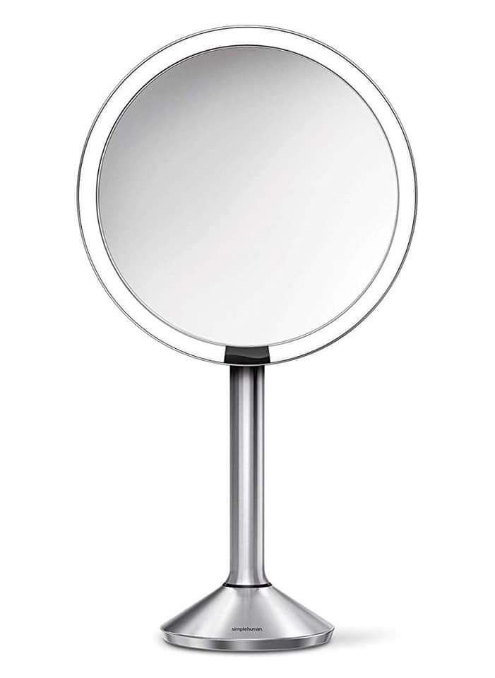 simplehuman Sensor Lighted Makeup Vanity Mirror Pro 8" Round, 5X Magnification Brushed Stainless Steel, Rechargeable and Cordless.