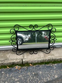 Vintage-Style Wrought Iron Scrollwork Wall Mirror