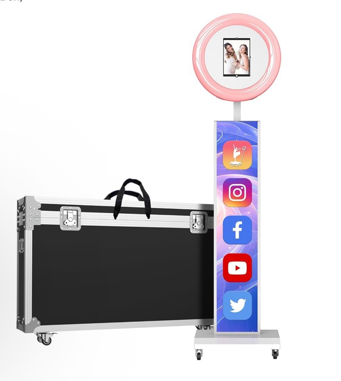MWE Portable Photo Booth Machine Stand Compatible with Any Ipad with Software APP and Remote Control, RGB Ring Lights Music Sync, Free Custom Logo,Fli