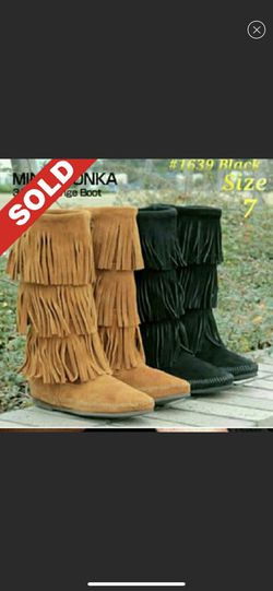 Minnetonka Women's Size 9 Style 1639 Black Suede 3 Layer Fringe Boots