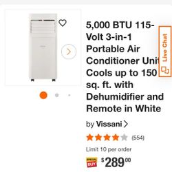 
lifestyleimage
lifestyleimage
Vissani - 5,000 BTU 115-Volt 3-in-1 Portable Air Conditioner Unit Cools up to 150 sq. ft. with Dehumidifier 