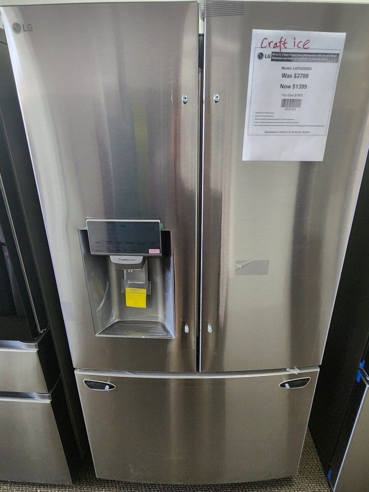 28 cu. ft. 3 Door French Door Refrigerator with Ice and Water Dispenser Craft Ice in PrintProof Stainless Steel