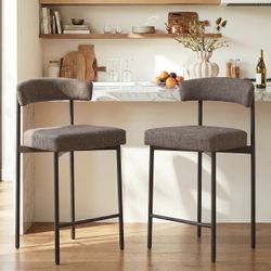 Grey Modern Bar Stools Set of 2, 24 Inch Counter Stools with Curved Backrest, Counter Height BarStools for Kitchen Island