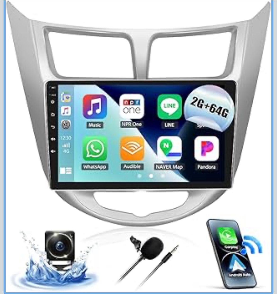 9” Double Din radio for Hyundai Accent 2012-2017 with Wireless Carplay Android Auto 2G+64G