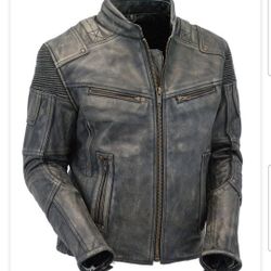 Men's ultimate racer  leather jacket with a hand rubbed vintage finish
Color between Grey and black 
Size approximately L/XL (no size tag) Shoulders 