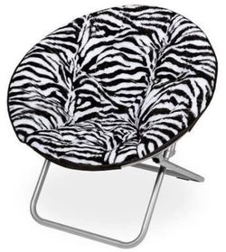 Mainstay Faux-Fur Saucer Chair Zebra print VTG FOLD CHAIR HIPPY SPORTY LIVING ROOM FURNITURE CHILL ROOM