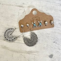 Silver Tone Earring Set Of 4