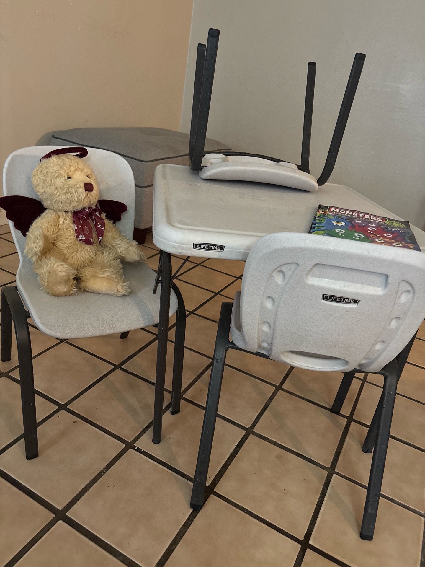 Children's 24 in. W Square Almond Folding Table & 3 chairs