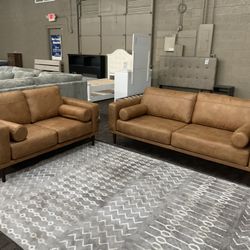 Camel Mid Century Modern Sofa Set 