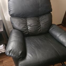 Leather Recliner And Large Leather Ottoman On Wheels