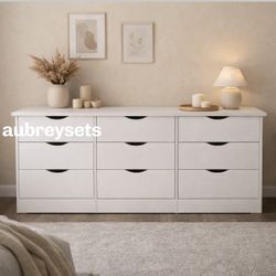 White 9 Drawer Dresser With Rails 