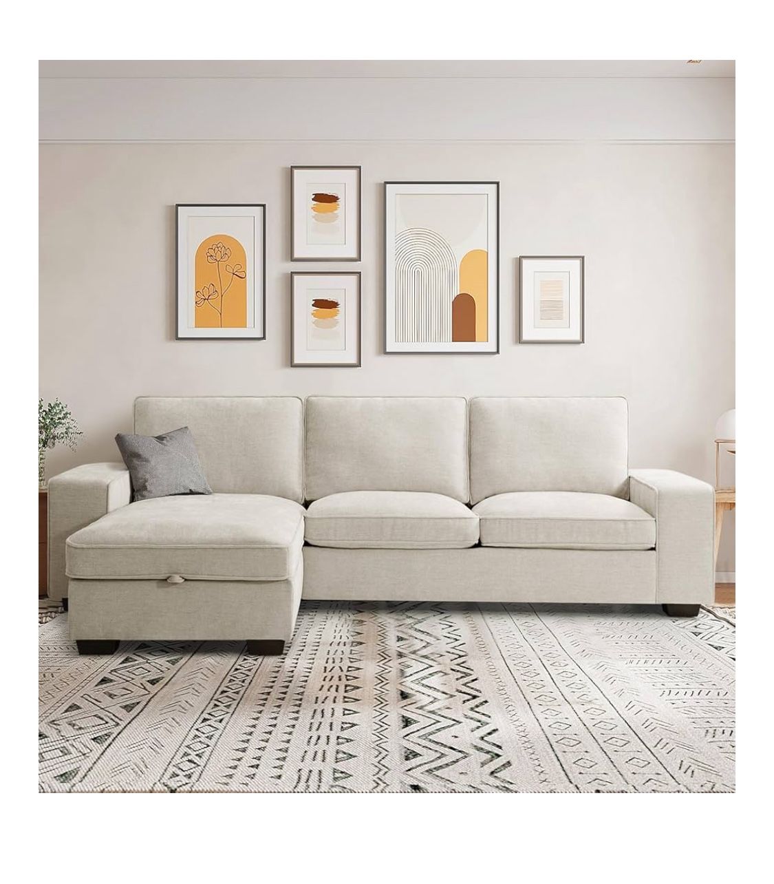 Beige Convertible L Shaped Couch Living Room