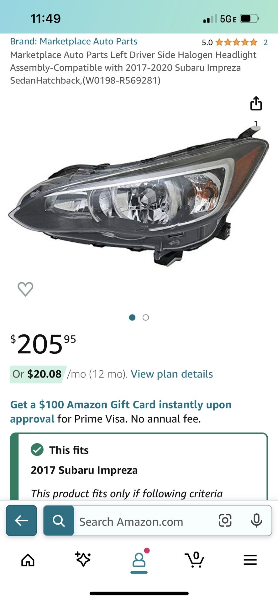 Subaru Impreza Driver side Headlight 