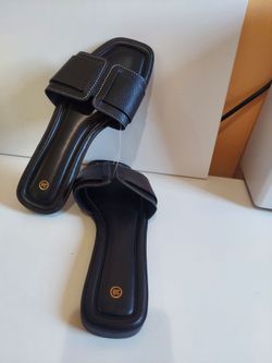 Black Leather Slide Sandals Size 38