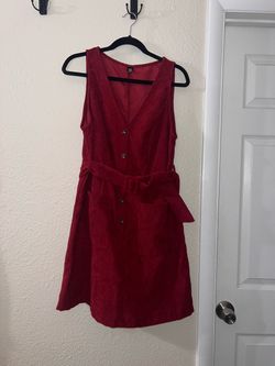 Red Corduroy Sleeveless Button-Front Mini Dress