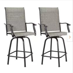 Bar Stools Set of 2 Woven Gray Steel Frame Swivel Bar Stool Chair(s)


