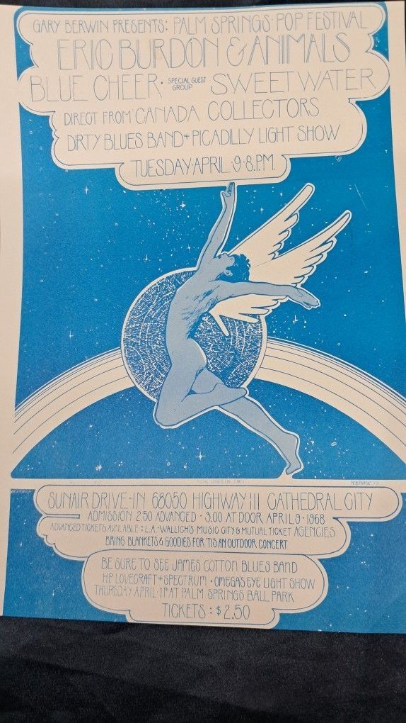 Vintage Concert Poster.palm Springs Pop Festival 1968