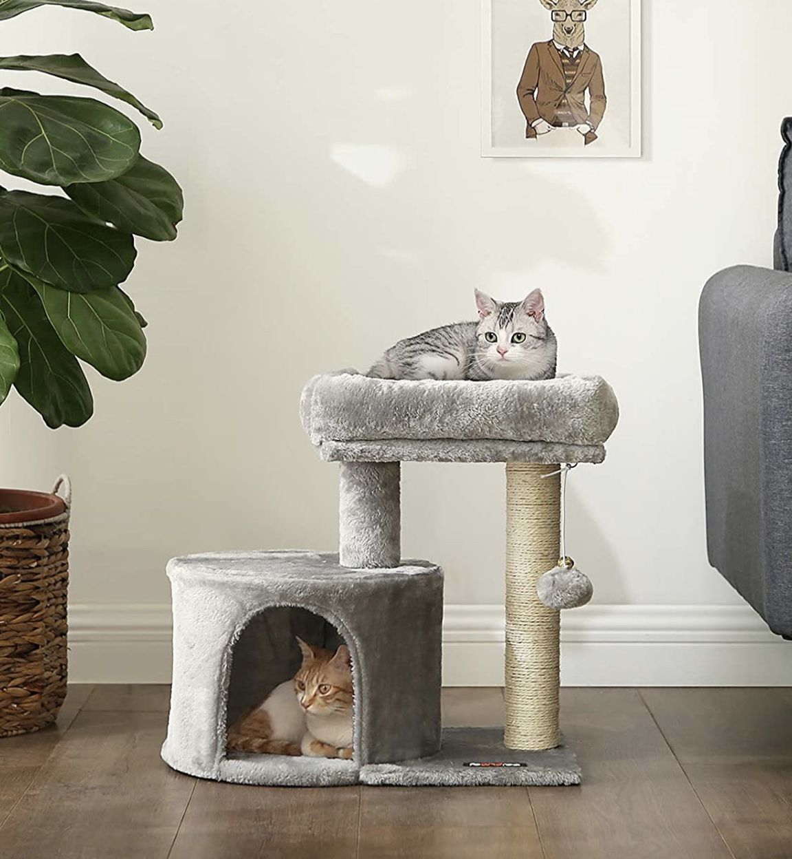 Feandrea Cat Tree With Sisal-Covered Scratching Posts For Kitten (Light Gray Color)