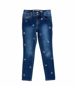 Cat & Jack girls' medium-wash skinny jeans featuring an all-over embroidered colorful star pattern size 7