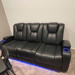 Black Leather Sofa reclines with LED lights
