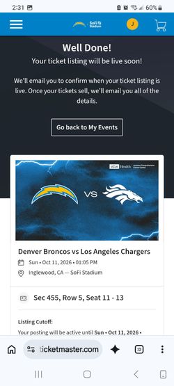 Broncos vs. Chargers NFL Tickets