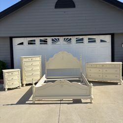 Girls 4 Piece Bedroom Set Includes: Queen Bed, Dresser with Mirror, Nightstand and Tall Dresser