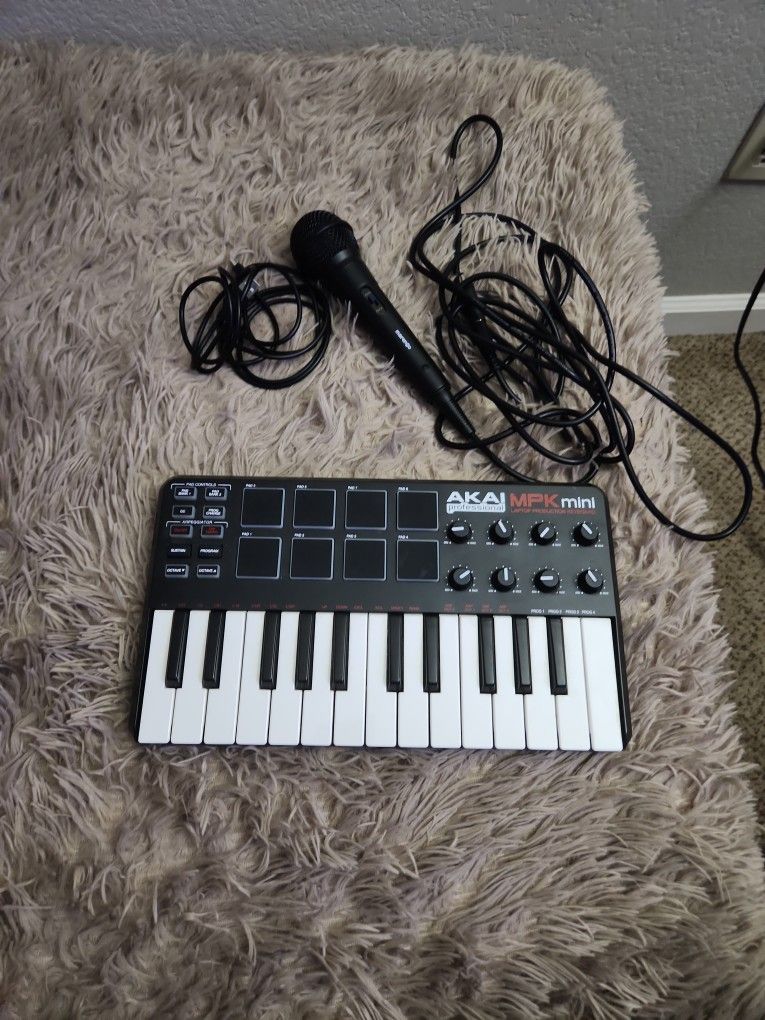 AKAI Professional MPK Mini Laptop Production Keyboard, Microphone, And Cord 