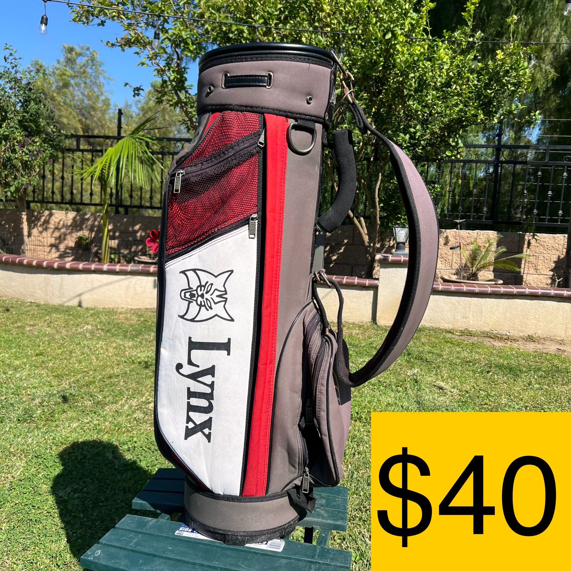 LYNX Golf Stand Bag Gray Scarlet Red Golf Bag 6 Way Top (SELLING FOR $40)