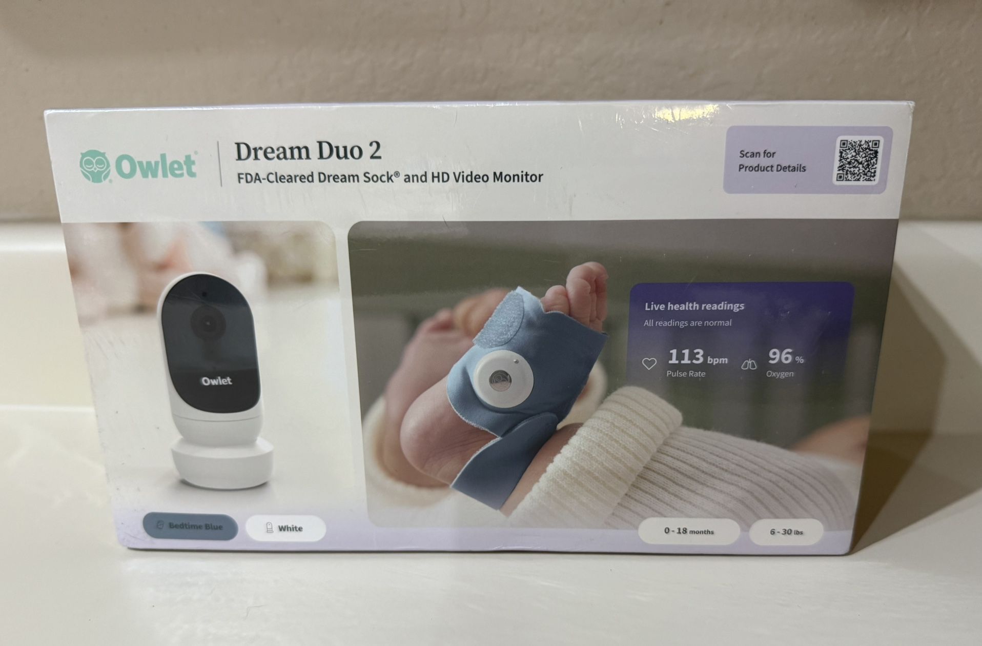 Owlet PS04N20BBK Dream Duo 2 Smart Baby Monitor w/ Dream Sock Bedtime BlueSealed