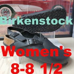 Birkenstock Women's 8 To 8 1/2  Black Leather eather Slingback Clog Sandals 