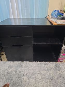 Black Storage Cabinet with Drawers and Shelves