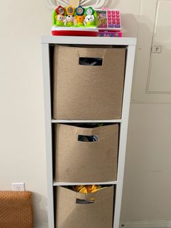 White Cube Shelf with Fabric Storage Bins