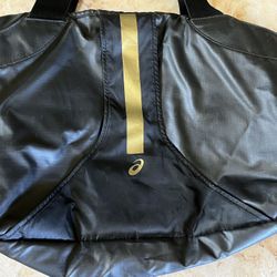 ASICS Black Duffle Bag Shoulder Strap Logo X Large Travel Gym Workout RARE