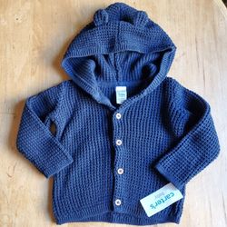 Carter's NWT Navy Blue Knit Sweater with Hood and Ears - 12 Months