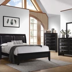 NEW 5 PCS BLACK QUEEN BEDROOM SET