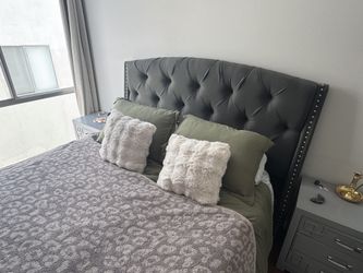 Grey Tufted Upholstered Bed Frame