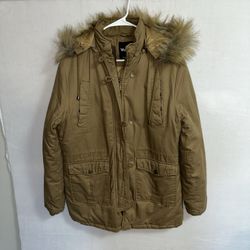 Wantdo Puffer Jacket Men’s Medium Brown Fur Hood Casual Winter Heavyweight Padded 