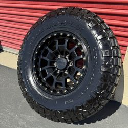 6x5.5 KMC 17” Black Wheels with 34” Nitto RidgeGrappler Tires 6x139.7 Like New 